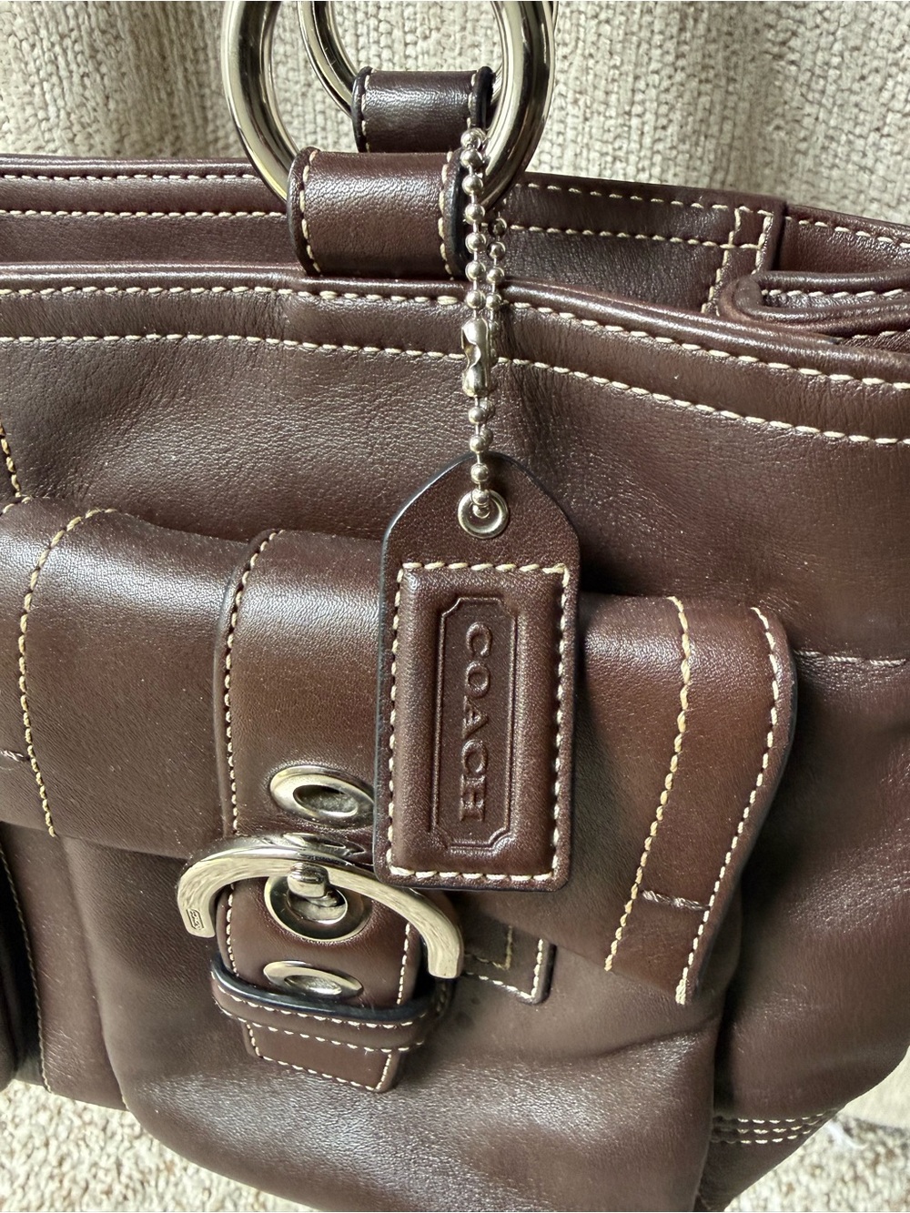 Vintage Coach Soho Brown Leather Double Buckle Pocket Shoulder Bag Y2K - Picture 12 of 12